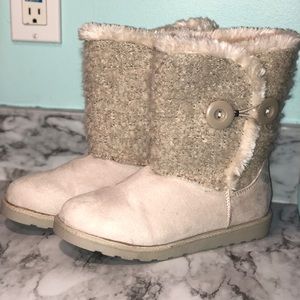 Cream plush boots
